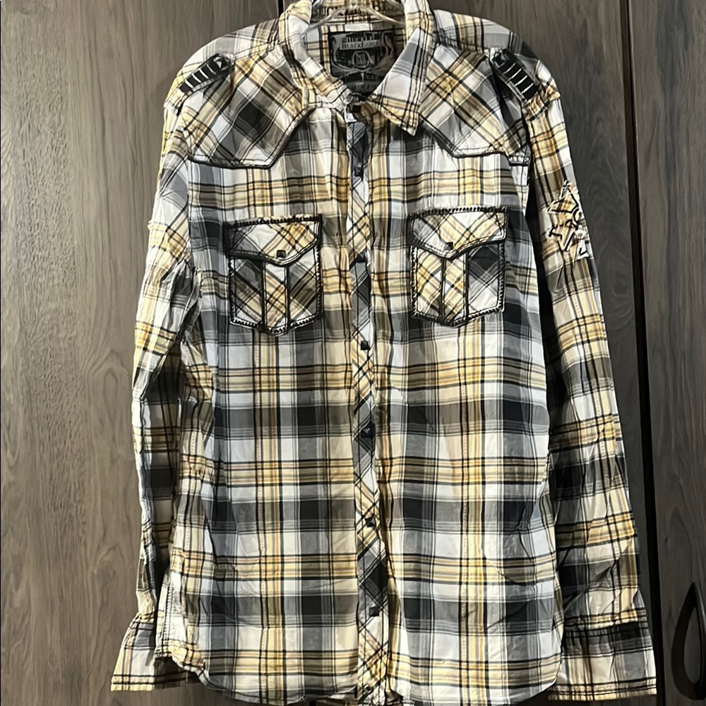 Buckle Black Label men's long-sleeve western plaid snap-front shirt size XL